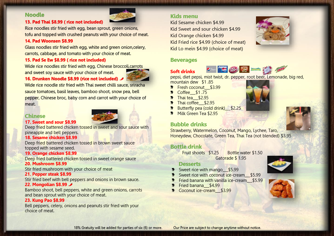 Menus – Sukhothai