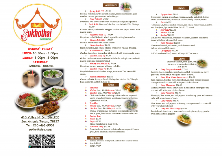 ToGo Menu Sukhothai